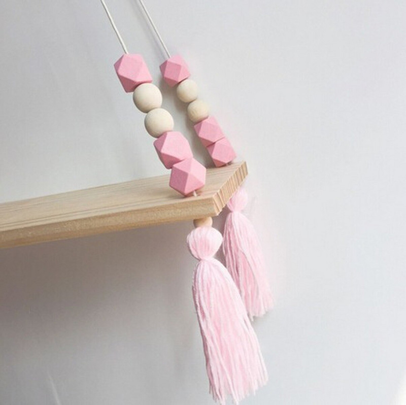 Skandinaviško stiliaus spalvingi karoliukai kutai mediniai Sieninės lentynos apdaila Vaikų kambario vaikiškų drabužių parduotuvės stendas