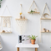 1 vnt INS Makramo lentynos augalas Boho namų dekoras Kalėdų Naujųjų metų rankų darbo pynimo medinis sieninis žvakių laikiklis plūduriuojanti saugojimo dovana SW