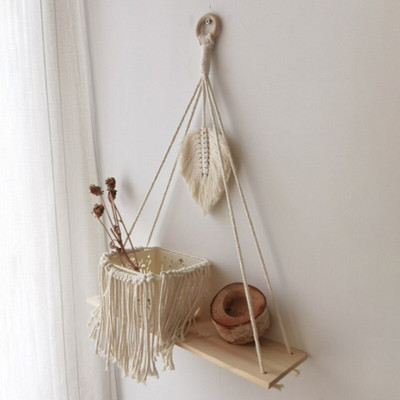 1 vnt INS Makramo lentynos augalas Boho namų dekoras Kalėdų Naujųjų metų rankų darbo pynimo medinis sieninis žvakių laikiklis plūduriuojanti saugojimo dovana SW