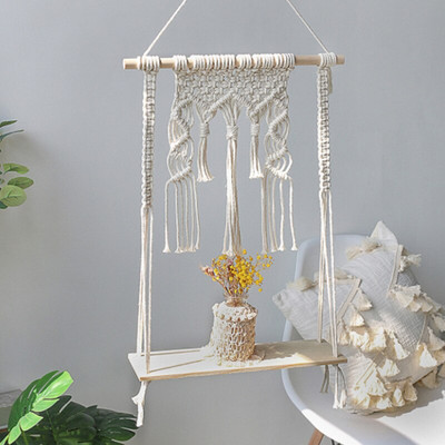 1 vnt INS Makramo lentynos augalas Boho namų dekoras Kalėdų Naujųjų metų rankų darbo pynimo medinis sieninis žvakių laikiklis plūduriuojanti saugojimo dovana SW