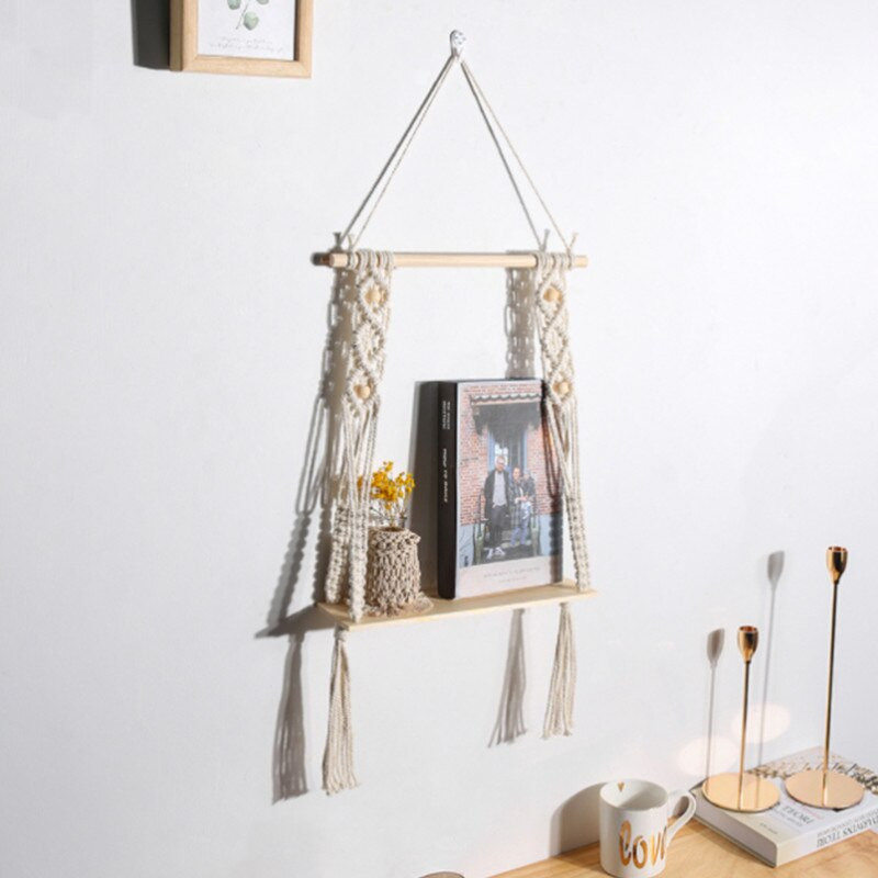 1 vnt INS Makramo lentynos augalas Boho namų dekoras Kalėdų Naujųjų metų rankų darbo pynimo medinis sieninis žvakių laikiklis plūduriuojanti saugojimo dovana SW