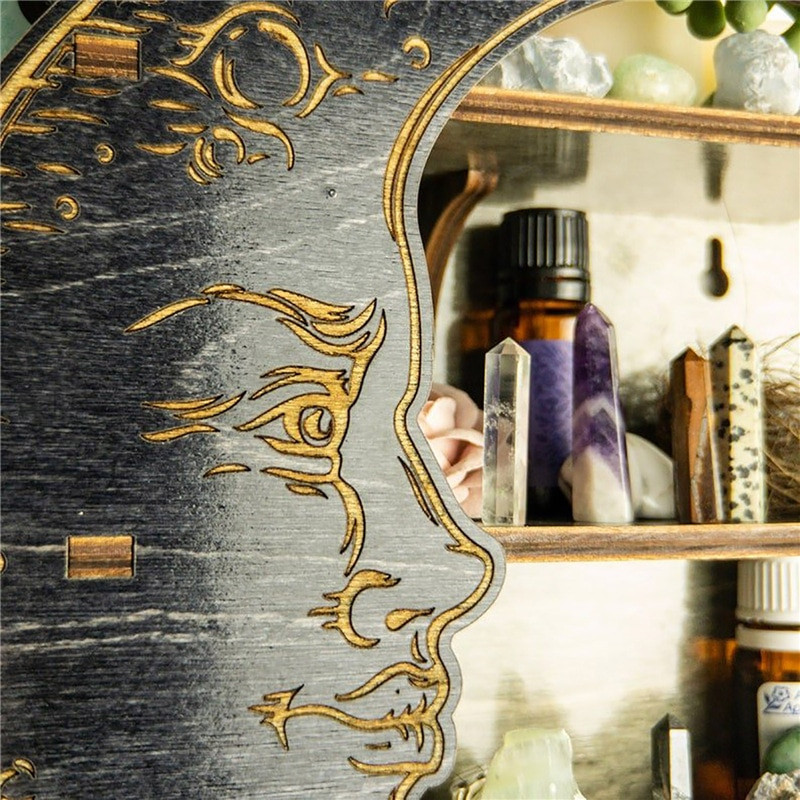 Rusztikus kijelző állvány falra akasztós tároló állvány hálószoba lakberendezési kristály illóolaj óvoda fa hold polc nappali