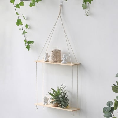 Függesztett polcok fali makrém kötélfa, lengő háromszögű lebegő polc, modern boho dekor, növény, nappali, hálószoba