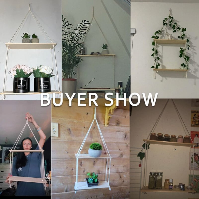 Függesztett polcok fali makrém kötélfa, lengő háromszögű lebegő polc, modern boho dekor, növény, nappali, hálószoba