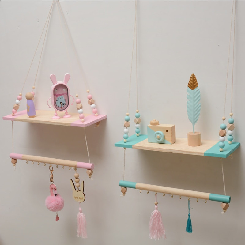 Nordic INS Dekoracija dječje sobe Drveni stalak za pohranu Zidna viseća polica za dječje spavaće sobe Dekorativne police