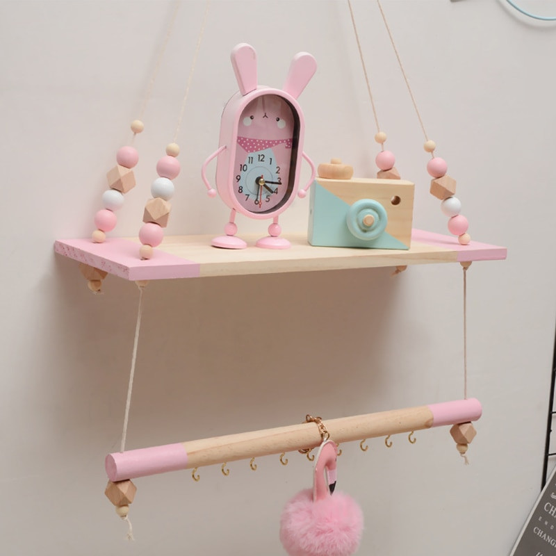 Nordic INS Dekoracija dječje sobe Drveni stalak za pohranu Zidna viseća polica za dječje spavaće sobe Dekorativne police