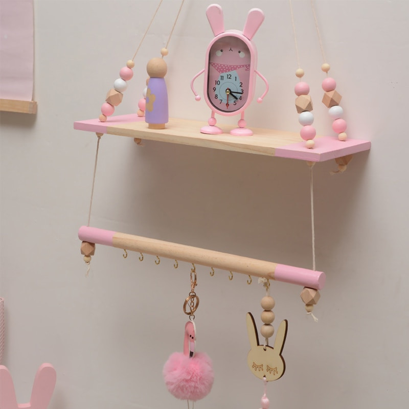 Nordic INS Dekoracija dječje sobe Drveni stalak za pohranu Zidna viseća polica za dječje spavaće sobe Dekorativne police
