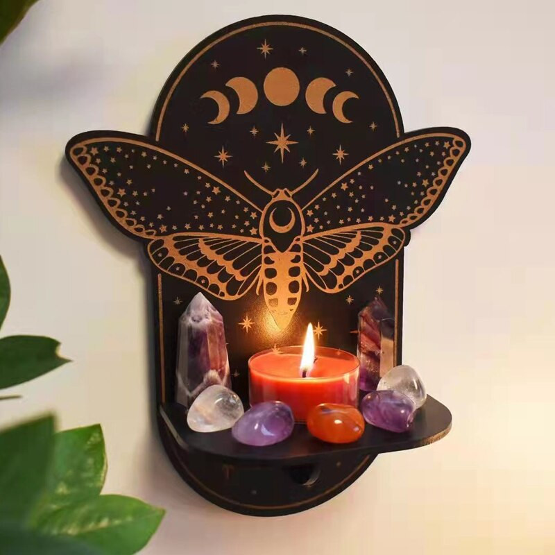 Halloween kristálypolc PVC állati pillangó kőpolc falra akasztható kristályállvány polc otthoni fali művészeti dekorációk tárolóállvány