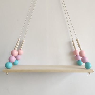 Šiaurės stiliaus rankų darbo vaikų darželio dekoratyvinė sieninė lentyna mergaičių drabužių laikymo lentyna Vaikų kambario kabantys karoliukai