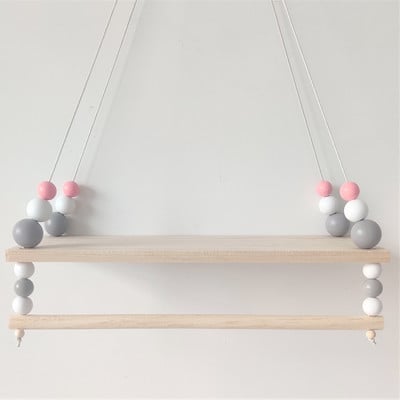 Šiaurės stiliaus rankų darbo vaikų darželio dekoratyvinė sieninė lentyna mergaičių drabužių laikymo lentyna Vaikų kambario kabantys karoliukai