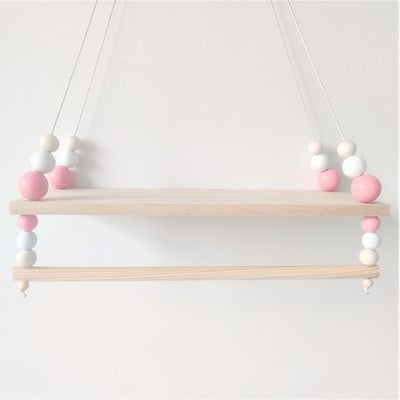 Šiaurės stiliaus rankų darbo vaikų darželio dekoratyvinė sieninė lentyna mergaičių drabužių laikymo lentyna Vaikų kambario kabantys karoliukai