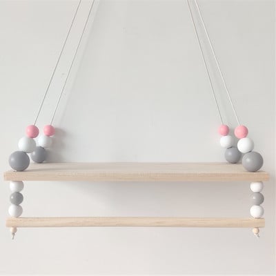 Šiaurės stiliaus rankų darbo vaikų darželio dekoratyvinė sieninė lentyna mergaičių drabužių laikymo lentyna Vaikų kambario kabantys karoliukai