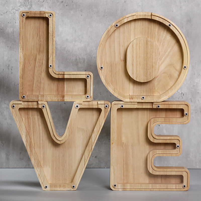 Dvidešimt šešių raidžių anglų abėcėlė Piggy Bank Medinė moneta Pinigų taupymo dėžutė Stiklainės monetos Sandėliavimas Darbastalio papuošalai namų dekoro amatai