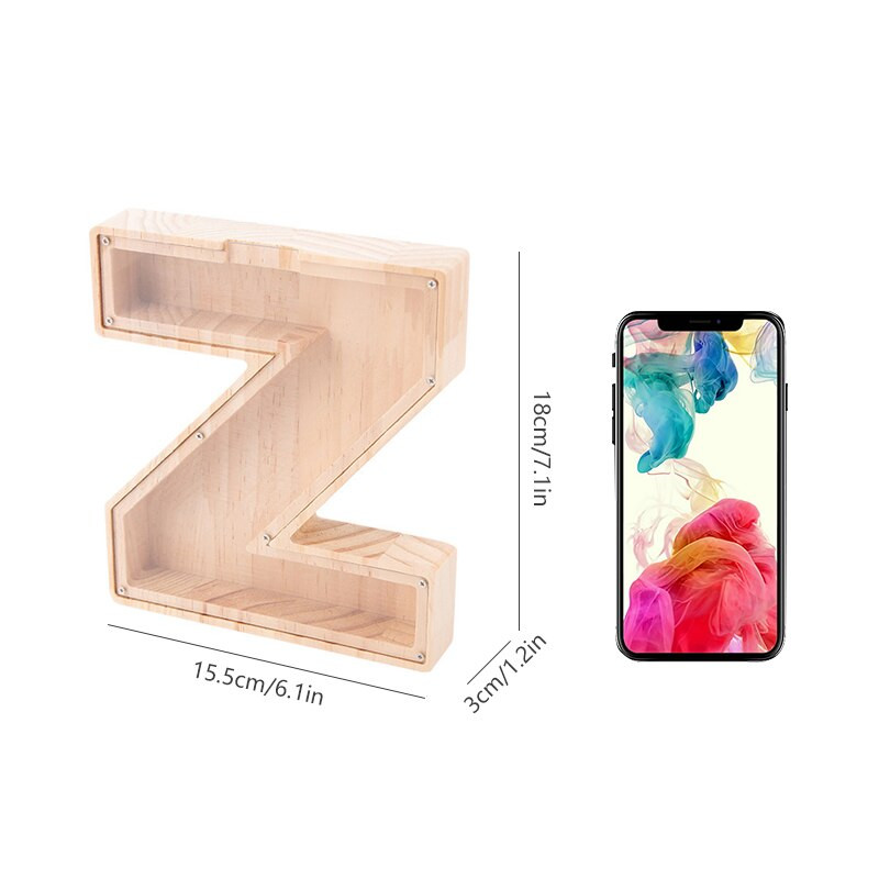 Dvidešimt šešių raidžių anglų abėcėlė Piggy Bank Medinė moneta Pinigų taupymo dėžutė Stiklainės monetos Sandėliavimas Darbastalio papuošalai namų dekoro amatai