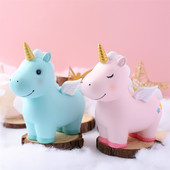 Pușculiță cu unicorn cu desene animate drăguț pentru copii, fete, băieți, cutie mare de economii de bani pentru animale din rășină, cutie organizatoare, suport pentru monede