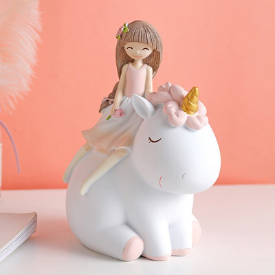 Pușculiță cu unicorn cu desene animate drăguț pentru copii, fete, băieți, cutie mare de economii de bani pentru animale din rășină, cutie organizatoare, suport pentru monede