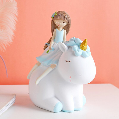 Pușculiță cu unicorn cu desene animate drăguț pentru copii, fete, băieți, cutie mare de economii de bani pentru animale din rășină, cutie organizatoare, suport pentru monede