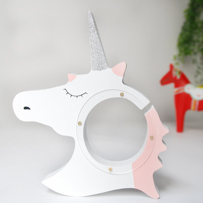 Pușculiță cu unicorn cu desene animate drăguț pentru copii, fete, băieți, cutie mare de economii de bani pentru animale din rășină, cutie organizatoare, suport pentru monede