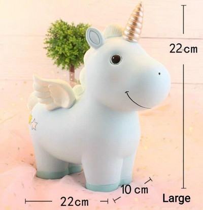 Pușculiță cu unicorn cu desene animate drăguț pentru copii, fete, băieți, cutie mare de economii de bani pentru animale din rășină, cutie organizatoare, suport pentru monede