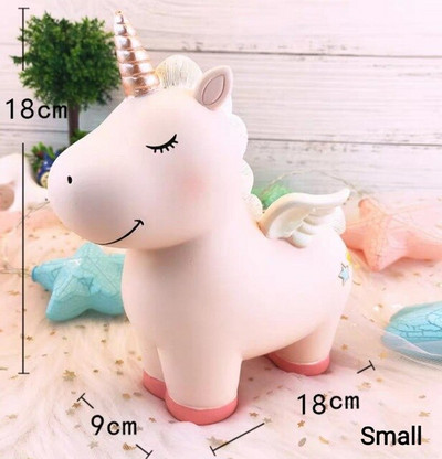 Pușculiță cu unicorn cu desene animate drăguț pentru copii, fete, băieți, cutie mare de economii de bani pentru animale din rășină, cutie organizatoare, suport pentru monede