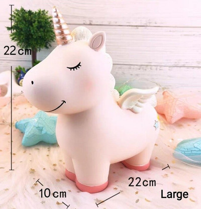 Pușculiță cu unicorn cu desene animate drăguț pentru copii, fete, băieți, cutie mare de economii de bani pentru animale din rășină, cutie organizatoare, suport pentru monede