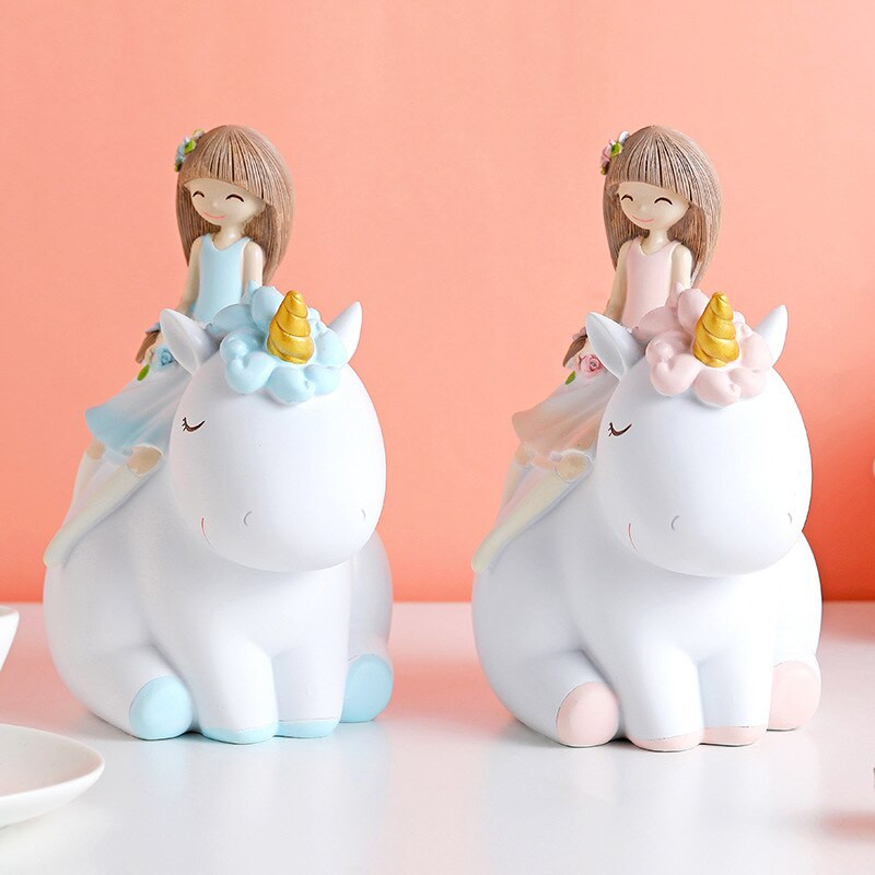 Pușculiță cu unicorn cu desene animate drăguț pentru copii, fete, băieți, cutie mare de economii de bani pentru animale din rășină, cutie organizatoare, suport pentru monede