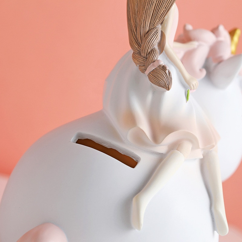 Pușculiță cu unicorn cu desene animate drăguț pentru copii, fete, băieți, cutie mare de economii de bani pentru animale din rășină, cutie organizatoare, suport pentru monede
