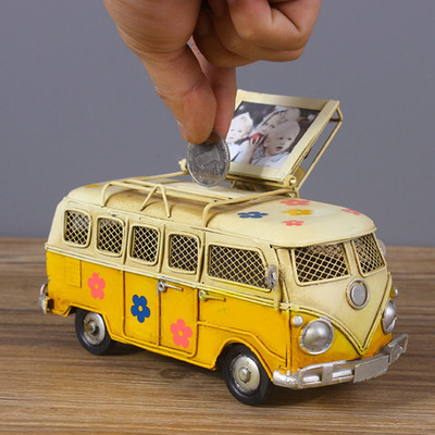 Creative Bus Piggy Bank Κορνίζα φωτογραφιών Κασσίτερος Χειροποίητα ζωγραφισμένα στολίδια αυτοκινήτου Λεωφορείο μοντέλο αυτοκινήτου Παιδικά στολίδια δώρου