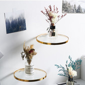 Raft de perete din metal creativ Suport de perete cu oglindă din sticlă aurie Decorarea casei Raft modern INS Raft Lumânări Suport organizator de afișare