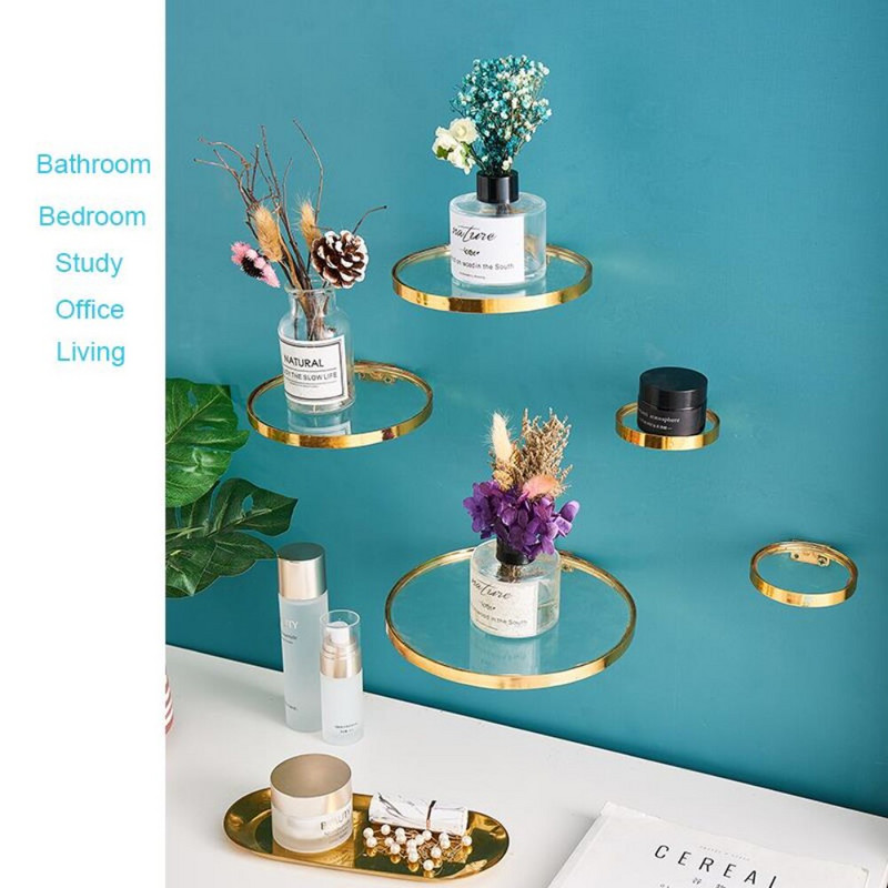 Raft de perete din metal creativ Suport de perete cu oglindă din sticlă aurie Decorarea casei Raft modern INS Raft Lumânări Suport organizator de afișare