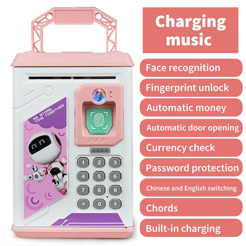 Elektronikus malacpersely Auto Scroll Papír Bankjegy Pénzdoboz ATM ujjlenyomat Jelszó Pénzdobozok Készpénz Érmék Takarékdoboz ATM Bank