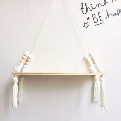 Raft de perete decorativ pentru grădiniță în stil nordic Suport de depozitare a hainelor pentru fete Raft lucrat manual pentru camera copiilor Suport de mărgele agățat