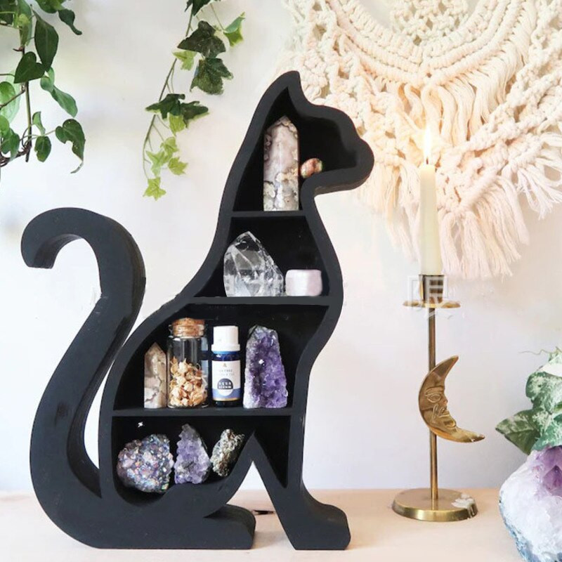 Cat In The Moon Crystal Raft PVC Cat Crystal Ulei esential Display Raft de perete Living Dormitor Depozitare Decor