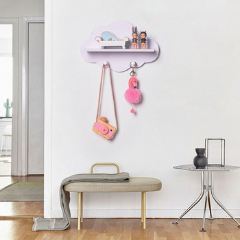 Скандинавски дървен рафт за стена с кука Декоративни рафтове за детска спалня Държач за занаяти Поставка за съхранение на различни предмети Подпора за фотография