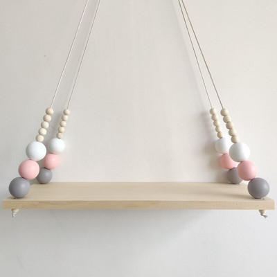 Nordijski drveni polica za pohranjivanje s drvenim perlama Zidni ukrasi za bebe, djecu Dječja soba Opremanje dječje sobe Artic Decor