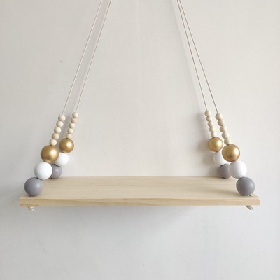 Nordijski drveni polica za pohranjivanje s drvenim perlama Zidni ukrasi za bebe, djecu Dječja soba Opremanje dječje sobe Artic Decor