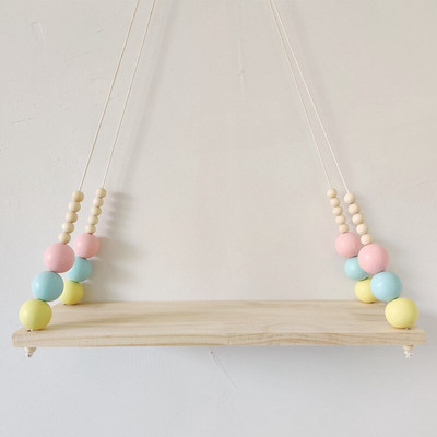 Nordijski drveni polica za pohranjivanje s drvenim perlama Zidni ukrasi za bebe, djecu Dječja soba Opremanje dječje sobe Artic Decor