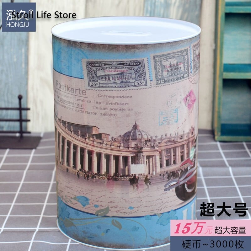 Kūrybinės didelės pinigų dėžutės Retro kaimo taupyklės Sutaupykite pinigų Monetų taupymo dėžutė Pinigai suaugusiesiems 365 dienų Skarbonka dovana FP071