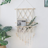 Macrame könyvespolc dekorációs falipolc Boho lakberendezési függőpolc fali könyvespolc magazinállvány Esztétikus szobadekorációs polcok