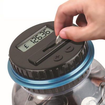 1,8 l Piggy Bank skaitiklių monetų elektroninis skaitmeninis LCD skaičiuojamas monetų taupymo dėžutė Stiklainių monetų laikymo dėžutė už USD EURO GBP Pinigai