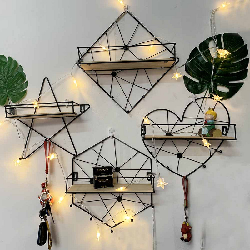 1db Modern Egyszerű kovácsoltvas kampós falipolc kreatív otthon nappali fali dekorációs tároló állvány