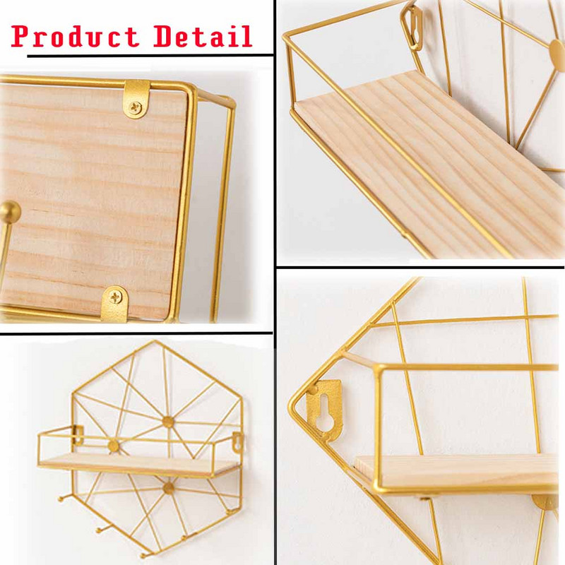 1db Modern Egyszerű kovácsoltvas kampós falipolc kreatív otthon nappali fali dekorációs tároló állvány