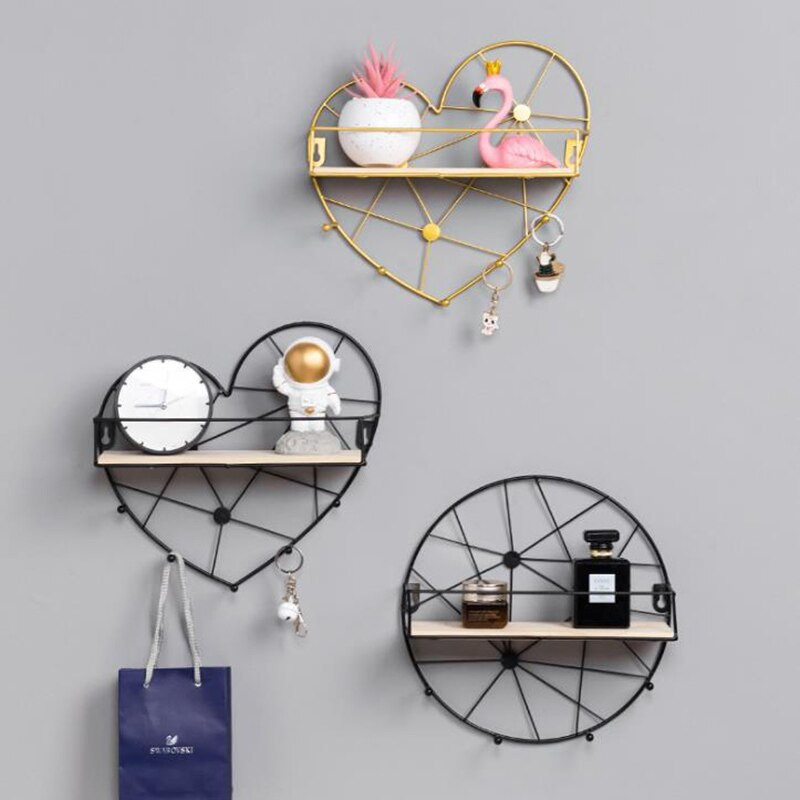 1db Modern Egyszerű kovácsoltvas kampós falipolc kreatív otthon nappali fali dekorációs tároló állvány