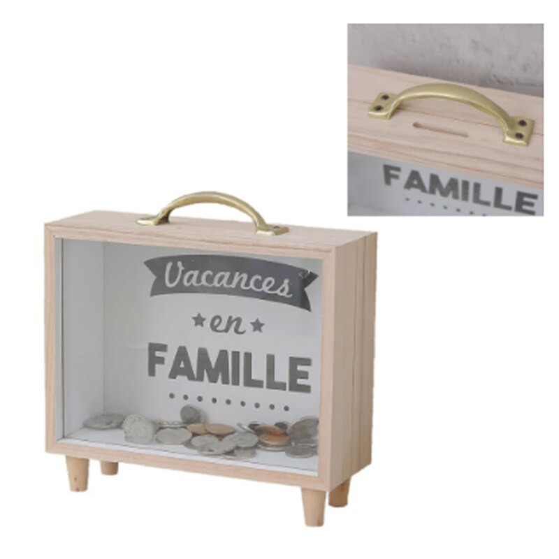 Pușculiță din lemn Pușculiță transparentă poate economisi Retrage bani Monede Schimbarea numerarului Decor pentru birou pentru acasă Cadou pentru copii