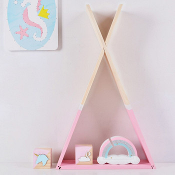 Скандинавски дървен декоративен стенен рафт Триъгълна стойка за съхранение Детско момиче Спалня Всекидневна Играчки за кукли Дисплей Домашен декор