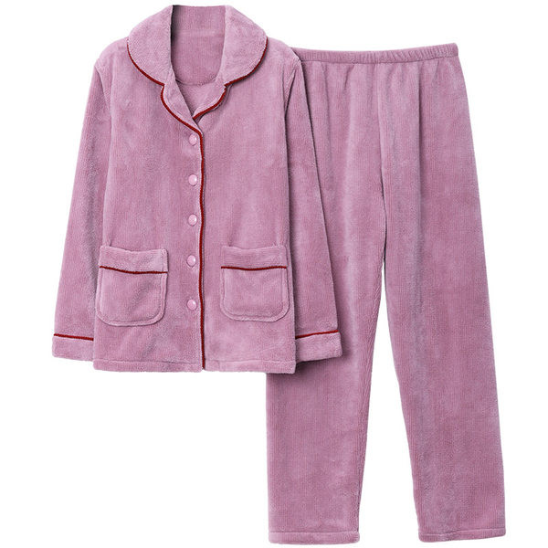 Moteriška dviejų dalių pižama su apykakle ir sagomis