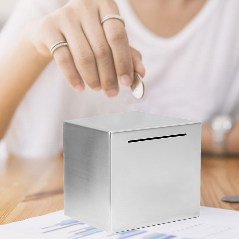 Cutie de depozit Seif Pușculiță pentru adulți Bani de hârtie Monede Decor case din oțel inoxidabil poate economisi doar cadou de economisire Iubitor de birou