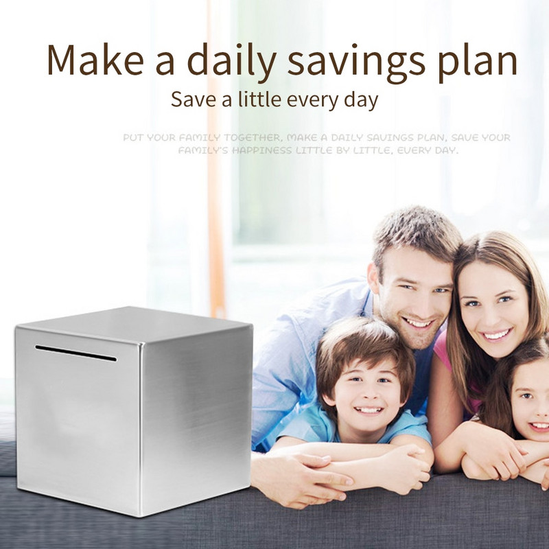 Cutie de depozit Seif Pușculiță pentru adulți Bani de hârtie Monede Decor case din oțel inoxidabil poate economisi doar cadou de economisire Iubitor de birou