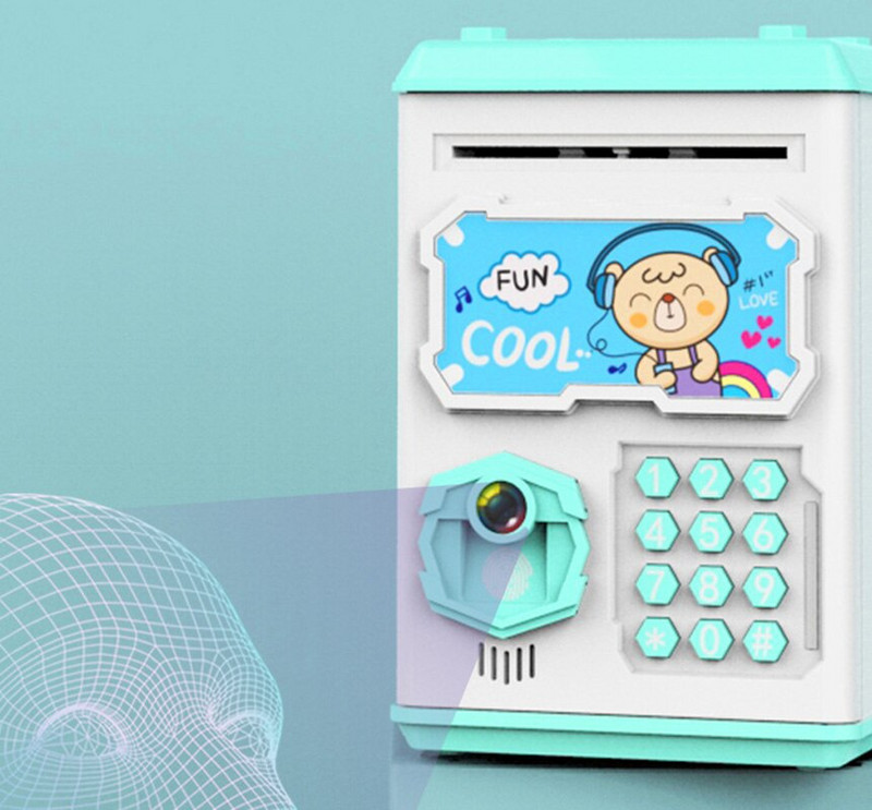 Elektronikus ujjlenyomat-arcfelismerő Piggy Bank ATM Jelszó Pénzdoboz takarékdoboz érme befizetéshez Bankjegy széf gyerek ajándék