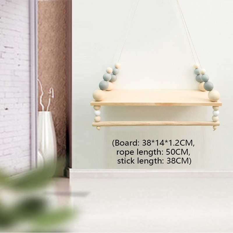 Skandináv fa falipolc ruhatartóval gyerekszoba kézműves tároló állvány kötél fali akasztó gyerek hálószoba nappali dekoráció